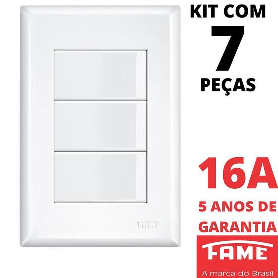 Imagem de 7un Interruptor Simples 3 Teclas 16A Com Placa 4x2 Evidence FAME