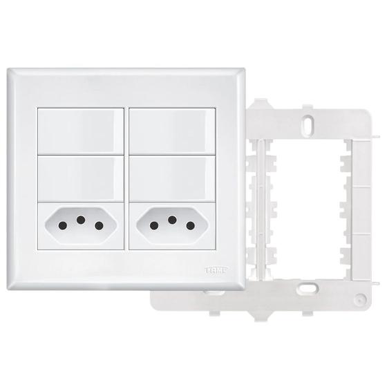 Imagem de 7un Interruptor Simples 4 Teclas 16A e Tomada Padrão Dupla 2P+T 10A Com Placa Evidence FAME