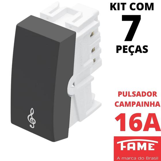 Imagem de 7un Módulo Interruptor Pulsador Campainha 16A Habitat Black FAME