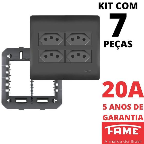 Imagem de 7un Tomada Padrão Quadrupla 2P+T 20A 4X4 Com Placa Habitat Black FAME