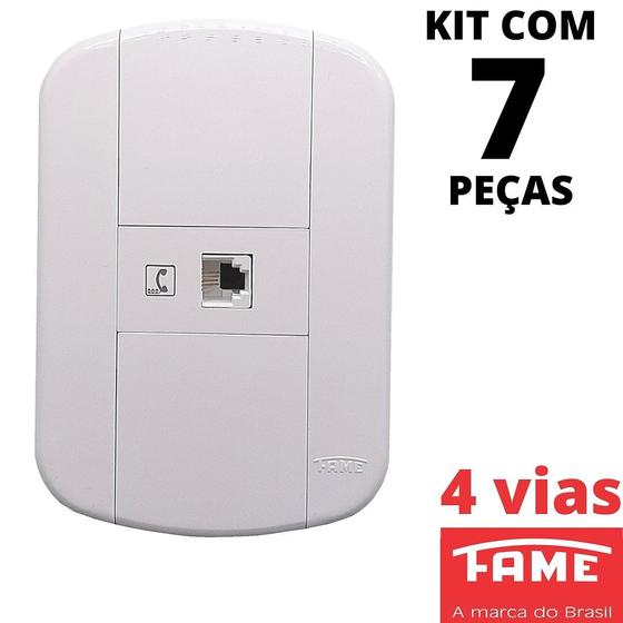 Imagem de 7un Tomada Telefone RJ11 4 Vias Com Placa Blanc Mais FAME