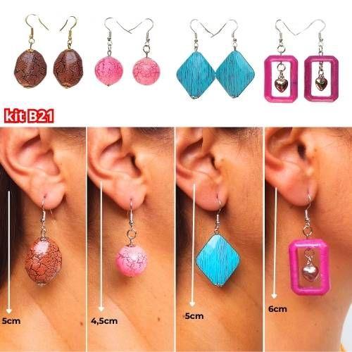 Imagem de 8 brincos Kit  com 4 pares de brincos feminino em diversos tamanhos e cores