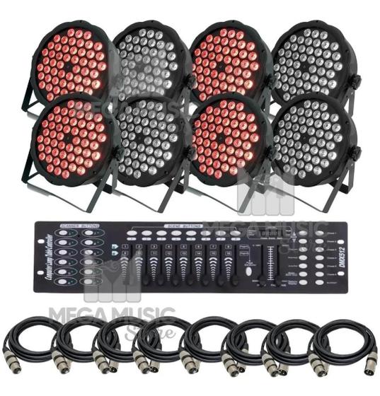 Imagem de 8 Canhao Refletor 64 Rgb 54 Leds Triled 3w + Mesa DMX + Cabos 2m