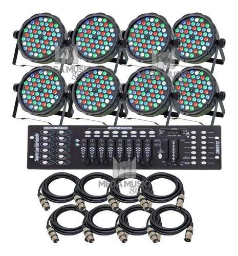 Imagem de 8 Canhao Refletor Led Par64 Rgbw 54 Leds 3w + Mesa Dmx + Cabos 2m