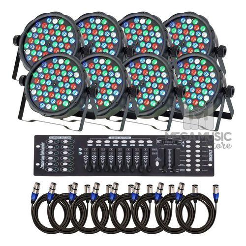 Imagem de 8 Canhao Refletor Led Rgbw 54 Leds 3w + Mesa Dmx + Cabos 10m