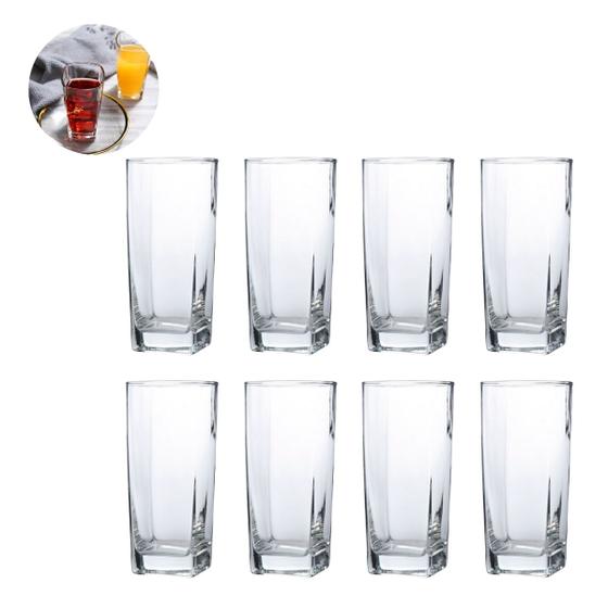 Imagem de 8 Copo Bali Transparente Quadrado 320ML Suco Água Refresco