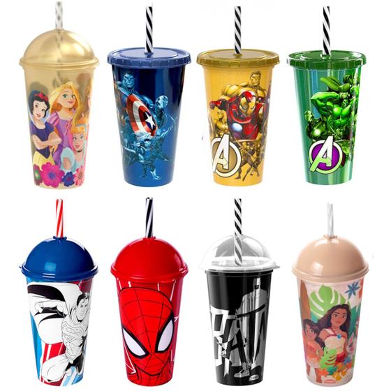 Imagem de 8 Copos 500ml com Canudo Original Plasútil Estampa Super Herói Infantil