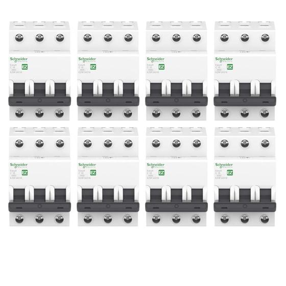 Imagem de 8 Disjuntores Schneider Mini Curva C 3p 16a  3ka Din