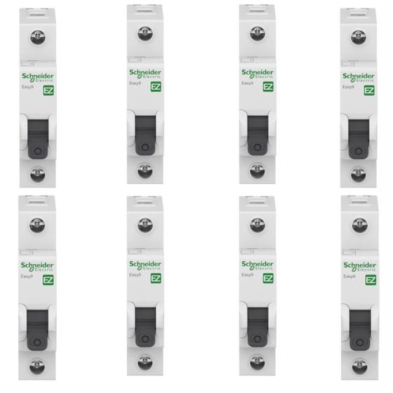 Imagem de 8 Disjuntores Unipolar Schneider 16A Tipo C Easy9 3kA
