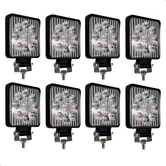 Imagem de 8 Farol De Led Auxiliar Quadrado 27w 9 Leds Troller Off-road LE-6711