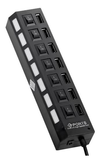 Imagem de 8 Hub 7 Portas Entradas Usb 2.0 Com Interruptor Uh-257 Preto