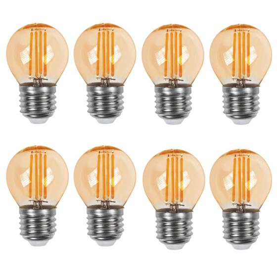 Imagem de 8 Lâmpada Filamento Led Bolinha Decorativa 4w Bivolt E27 Varal de Luz Retrô Vintage Lustre Cordão Amarelo Âmbar Amarela