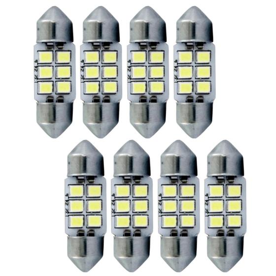 Imagem de 8 Lampada Torpedo Pequeno Led Branco 12v 36MM