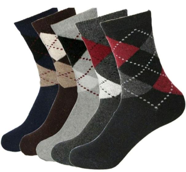 Imagem de 8 Pares Meia Masculina Quadriculada N 38a46 Masculino  Algodão Adulto frio inverno grossa atoalhada