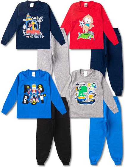 Imagem de 8 Peças de Roupas Conjuntos Meia Estação Infantil Masculino Inverno Menino - 4 Camisetas e 4 Calças