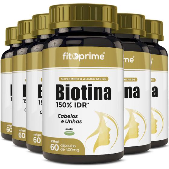 Imagem de 8 Potes Biotina 150% Cabelos Unhas Firmeza & Crescimento 60 Cápsulas Fitoprime