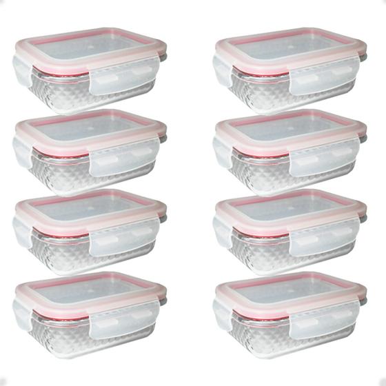 8 Potes de Vidro Diamond Retangular 370ML Vermelho Hermético - generic Imagem de 8 Potes de Vidro Diamond Retangular 370ML Vermelho Hermético