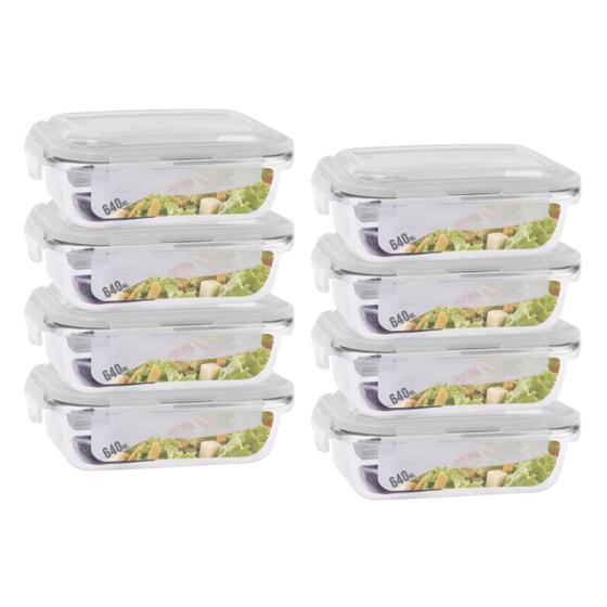 Imagem de 8 Potes de Vidro Retangular Mantimentos 640ml