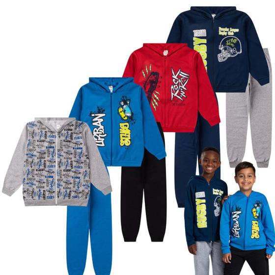 Imagem de 8 Roupa Moletom Infantil Juvenil Menino 4 Casaco + 4 Calça