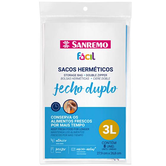 Imagem de 8 Sacos Plásticos Transparentes Para Alimentos 3L Sacos Herméticos Zip Lock Sanremo