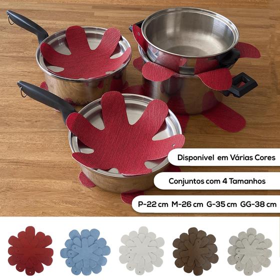 Imagem de 8 Suporte Térmico Para Panela e Pratos de Aço Inox, Porcelana, Cerâmica, Vidro e Madeira - Sisal Vermelho - Protege Mesa