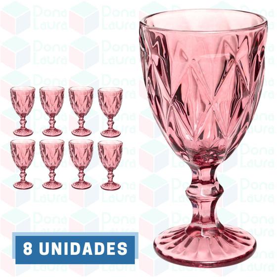 Imagem de 8 UNI Taça Diamante Copos Vidro Lilás 300ML Suco Vinho Água
