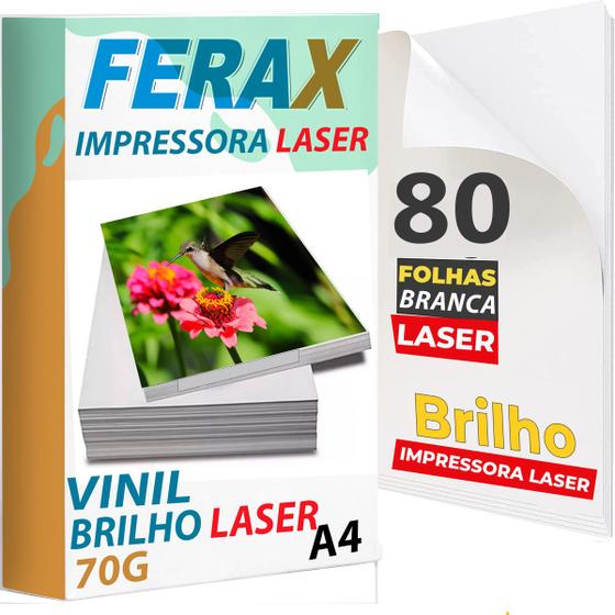 Imagem de 80 Adesivos Vinil Branco Brilho Para Impressora LASER A4