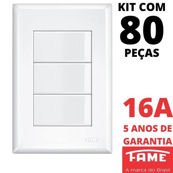 Imagem de 80un Interruptor Simples 3 Teclas 16A Com Placa 4x2 Evidence FAME
