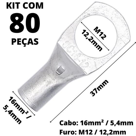 Imagem de 80un Terminal de Compressão Para Cabo de 16mm² Furo M12 SC16-12