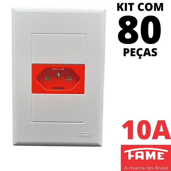 Imagem de 80un Tomada Padrão 2P+T 10A Vermelha Com Placa Evidence FAME