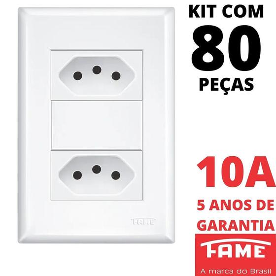 80un Tomada Padrão Dupla 2P+T 10A Com Placa Evidence FAME Imagem de 80un Tomada Padrão Dupla 2P+T 10A Com Placa Evidence FAME