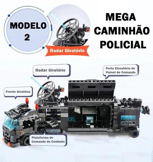 Imagem de 820 Peças Blocos Montar Polícia Swat Mega Caminhão + Mega