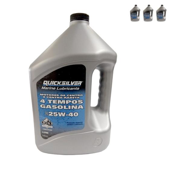 Imagem de 8M0090501 Óleo Quicksilver 25w40 4t Mercruiser Gas Galão 4L Kit C/3