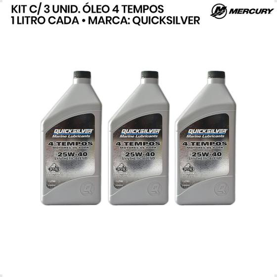 Imagem de 8M0090502 Óleo Quicksilver 25w40 4 Tempos 1 Litro Kit C/3