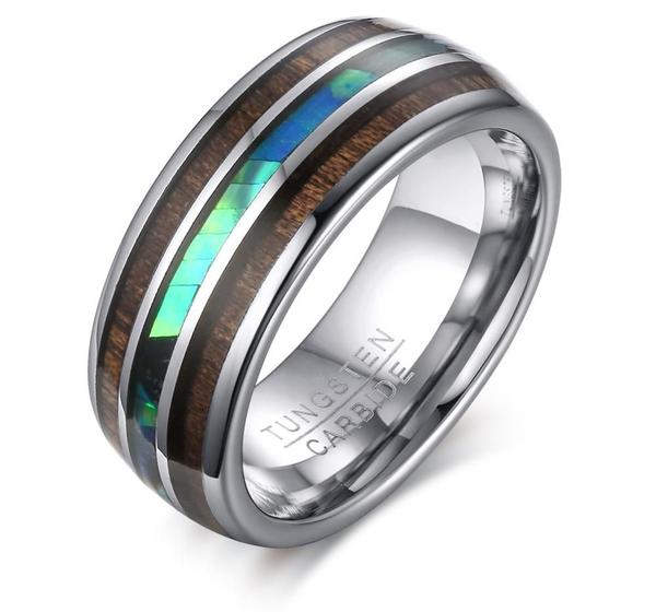 Imagem de 8mm Shell Inlay Tungsten Carbide Rings Wedding Bands Para Homens Comfort Fit Bandas de Casamento