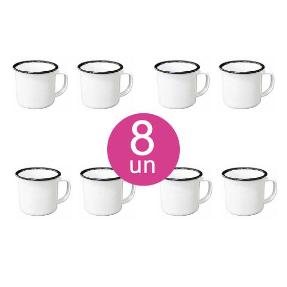 Imagem de 8un Canecas Esmaltada tradicional 100ml Café Chá branca