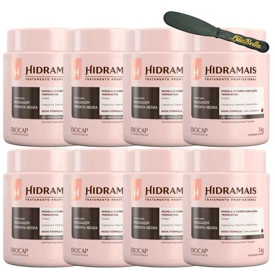 Imagem de 8UN Creme Massagem Pimenta Negra 1KG Hidramais+ Espátula
