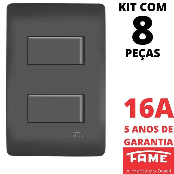 Imagem de 8un Interruptor Paralelo Three Way 2 Teclas 10A Com Placa 4x2 Habitat Black FAME