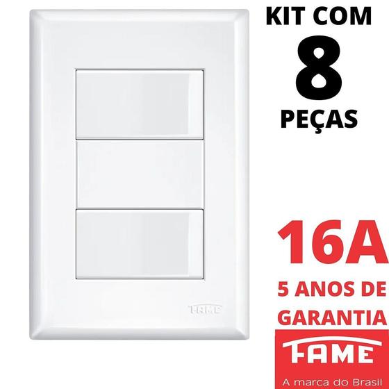 Imagem de 8un Interruptor Paralelo Three Way 2 Teclas 16A Com Placa Evidence FAME
