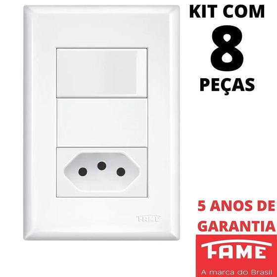 Imagem de 8un Interruptor Simples 16A e Tomada Padrão 2P+T 10A Com Placa Evidence FAME