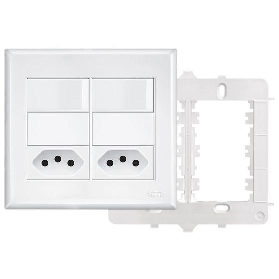 Imagem de 8un Interruptor Simples 2 Teclas 16A e Tomada Padrão Dupla 2P+T 20A Com Placa Evidence FAME