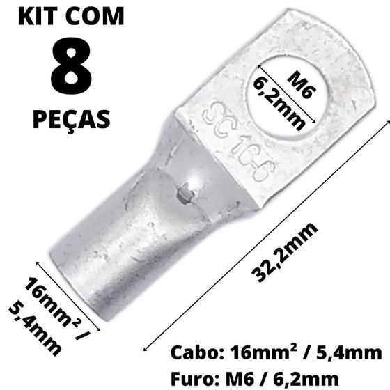 Imagem de 8un Terminal de Compressão Para Cabo de 16mm² Furo M6 SC16-06