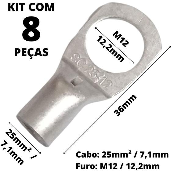 Imagem de 8un Terminal de Compressão Para Cabo de 25mm² Furo M12 SC25-12