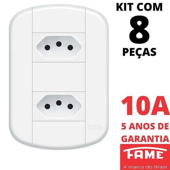 Imagem de 8un Tomada Padrão Dupla 2P+T 10A Com Placa Blanc Mais FAME