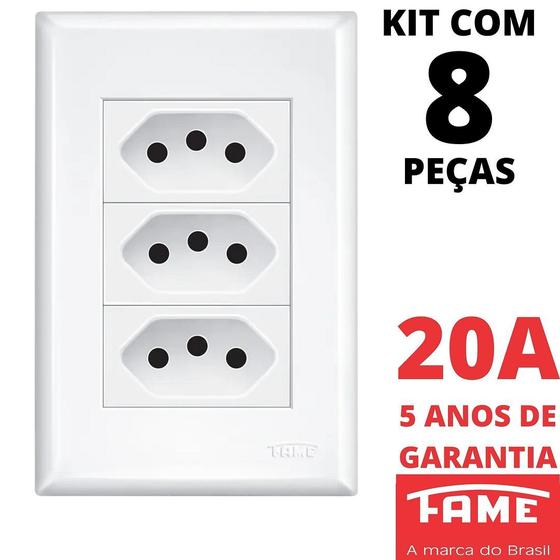 Imagem de 8un Tomada Padrão Tripla 2P+T 20A Com Placa Evidence FAME