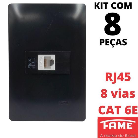 Imagem de 8un Tomada Rede RJ45 CAT 6E 8 Vias Com Placa Habitat Black FAME