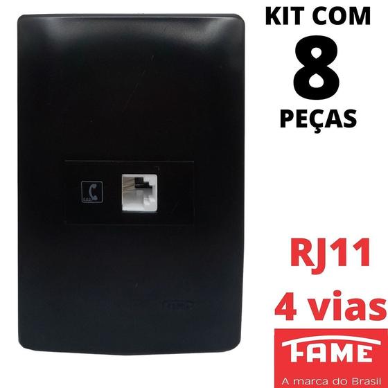 Imagem de 8un Tomada Telefone RJ11 4 Vias Com Placa Habitat Black FAME