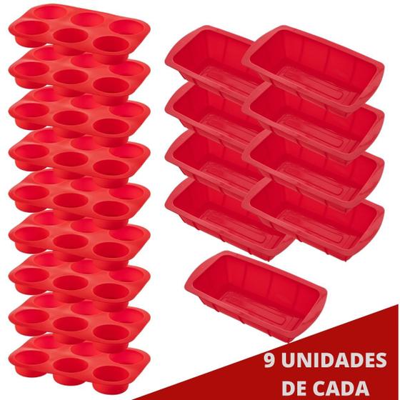 Imagem de 9 Kit Forma Silicone Resistente p/ Cupcakes e Pães Sortida