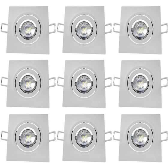 9 Luminaria de Gesso Teto Quadrada Spot Embutir 5w Luz Branca 6500k
