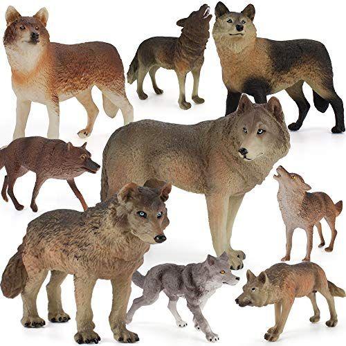 Imagem de 9 PCS Wild Life Jungle Zoo Wolf Figures Figurines Desktop Decoration Party Favors Supplies Cake Toppers Collection Development Toys Tos for 5 6 7 8 Year Old Boys Girls Kid Toddlers